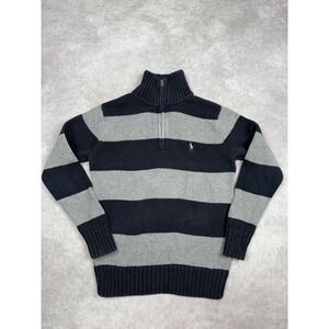 Polo‎ Ralph Lauren Sweater Kids Small Navy Gray Striped Half Zip Pullover Cotton